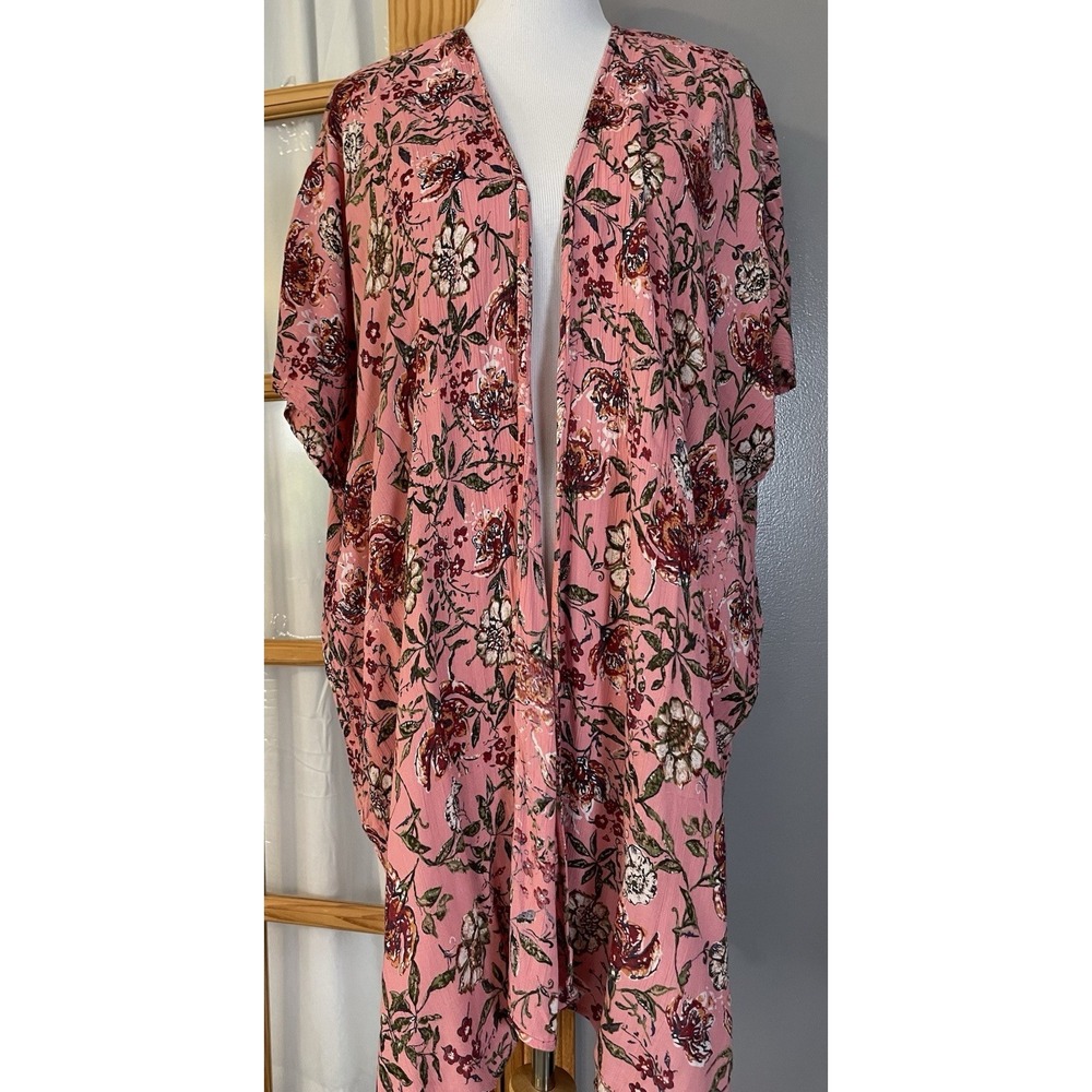 90s Angie Oversized Floral Cardigan Sz S Open Front Pink Boho Beach Cover Up